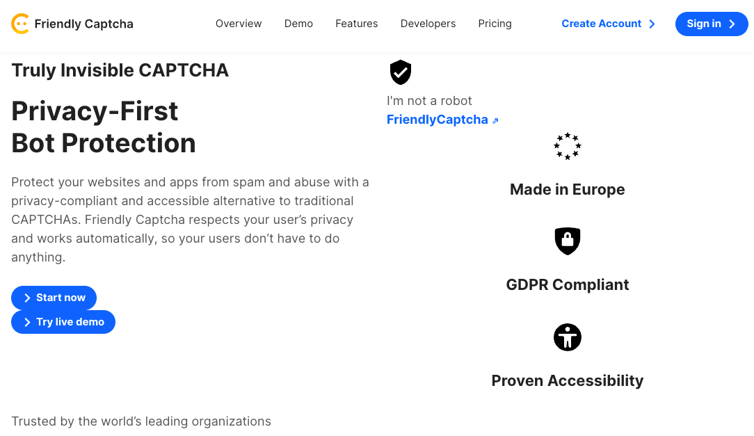 Screenshot of Friendly Captcha
